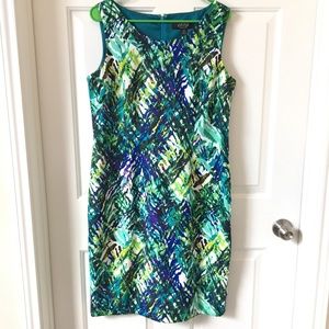 Kasper | Green and Blue sleeveless  sheath dress
